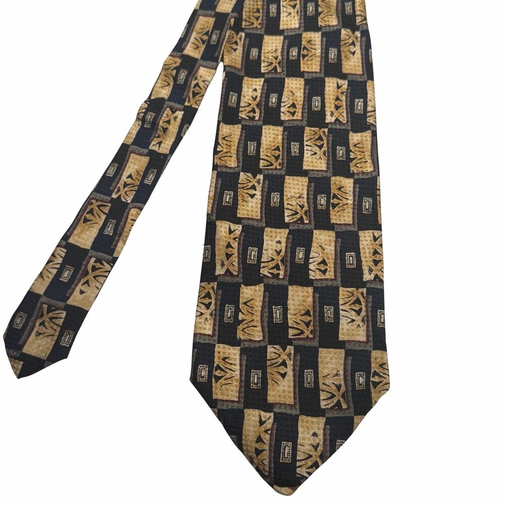 Daniel de Fasson Men's Neck Tie Handmade 100% Silk Black Gold Abstract 3.75x60